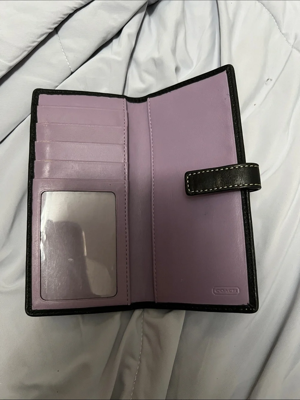 Coach Lilac and Black Trifold Snap Wallet